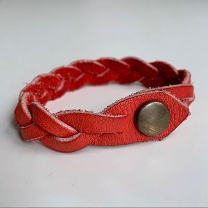 Y2K handmade red braided suede leather bracelet indie western biker festival 90s